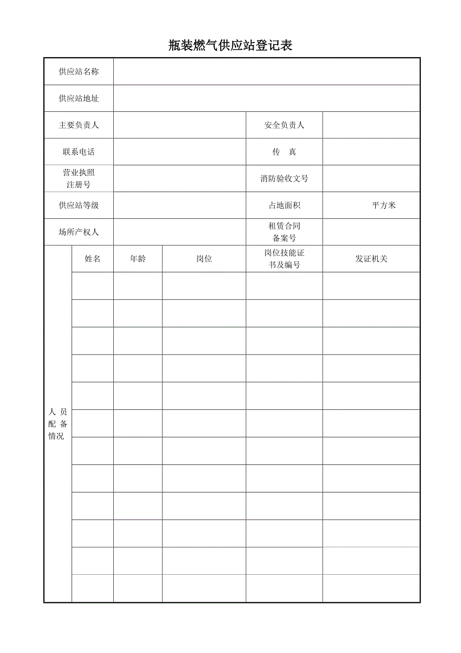 瓶装燃气供应站登记表_第1页