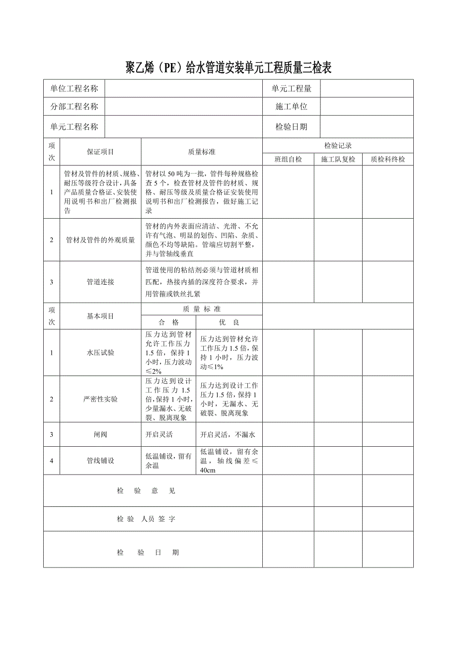 PE管道安装评定表及三检表_第3页