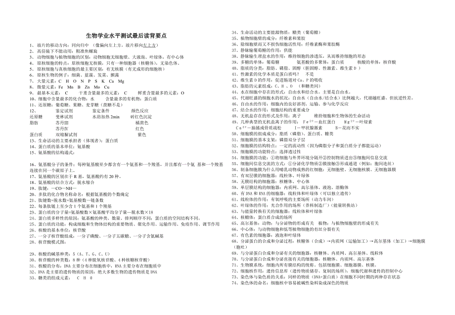 生物学业水平测试最后读背要点_第1页