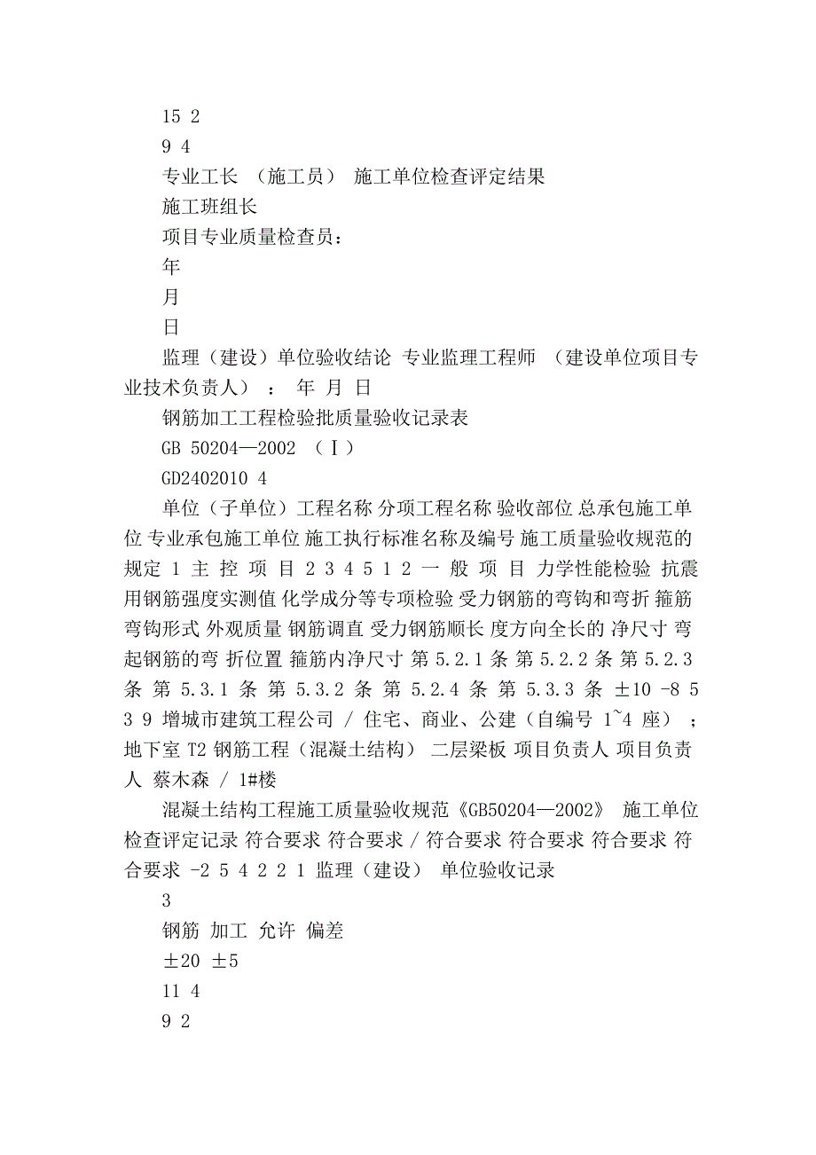 2010版建筑资料员钢筋工程检验批必备资料、电子版的。_第2页