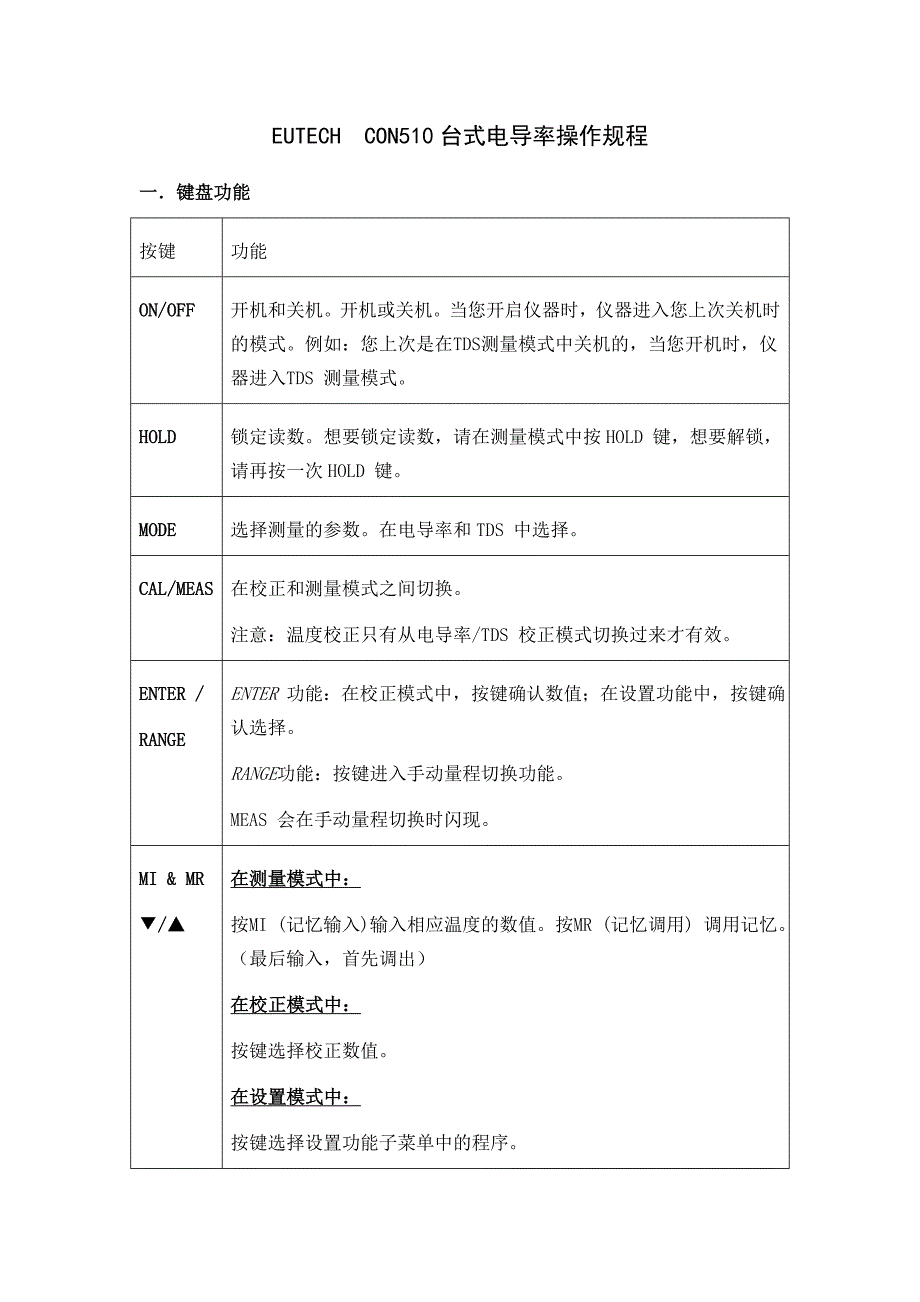 EUTECH  CON510台式电导率操作规程_第1页