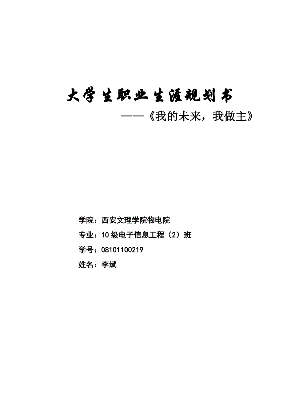 大学生职业生涯规划书 李斌_第1页