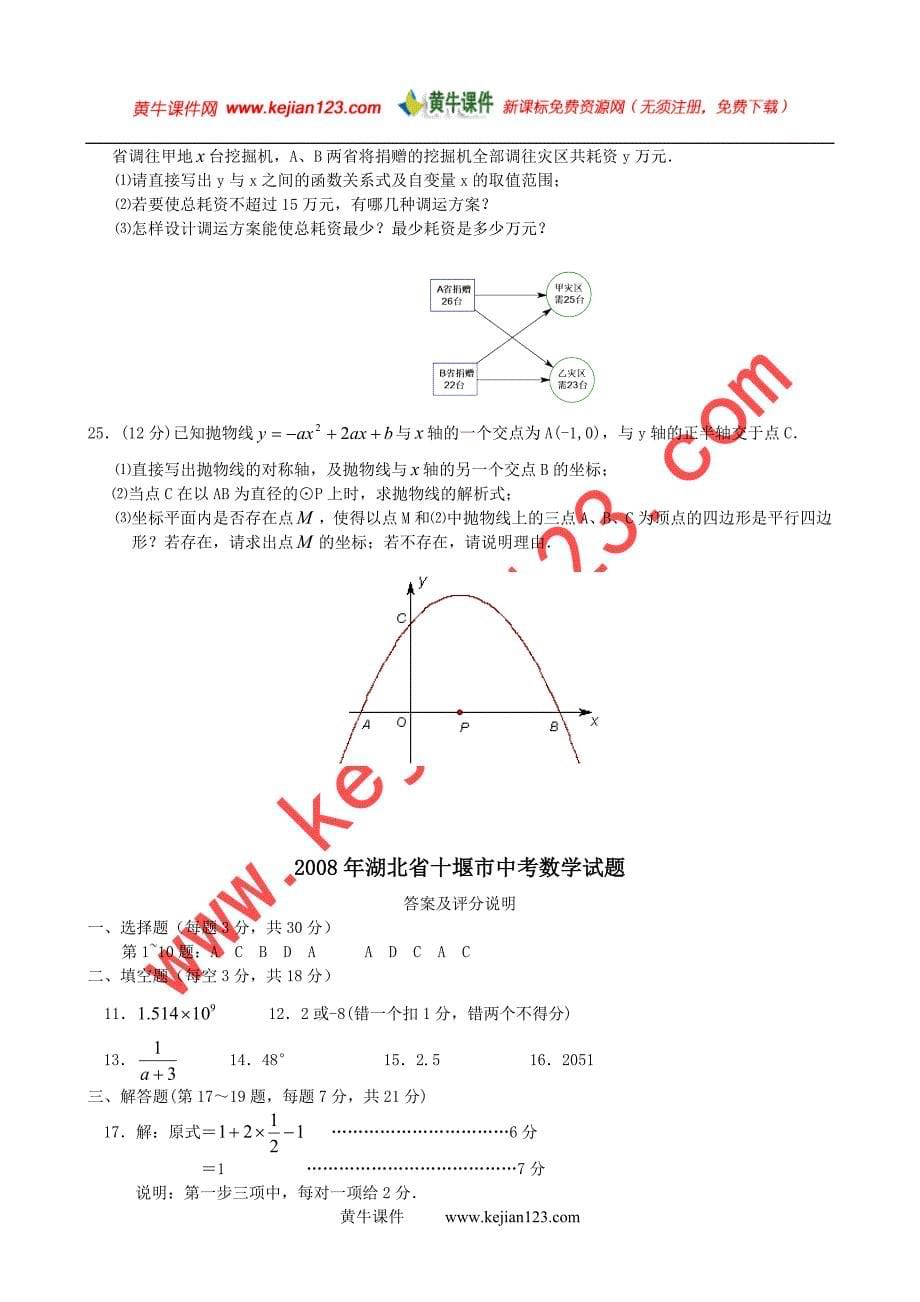 2008年湖北省十堰市中考数学试题及答案_第5页