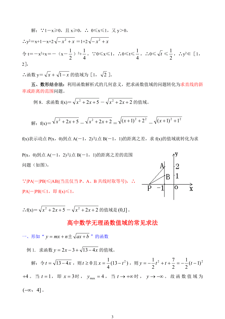 浅析无理型函数值域的几种常规求法_第3页