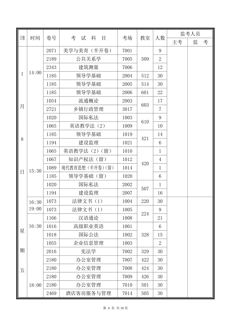 秦皇岛电大2010年1月期末考试安排表_第4页