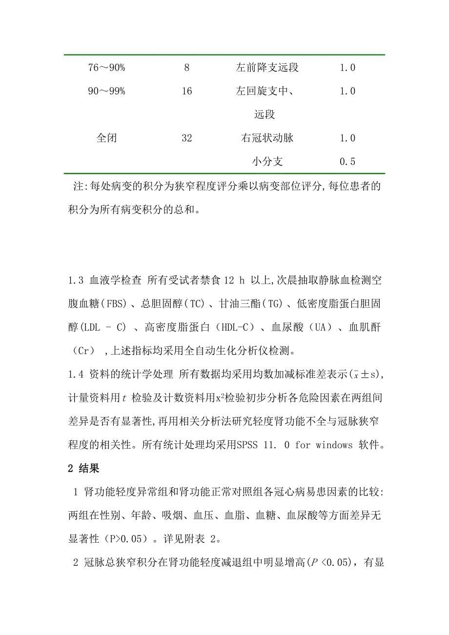 轻度肾功能不全与冠状动脉病变程度的关系_第5页