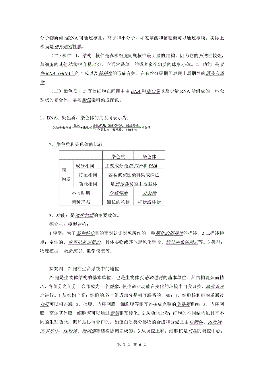 人教版教学教案【生物】新人教版必修i：《细胞核——系统的控制中心》教案_第3页