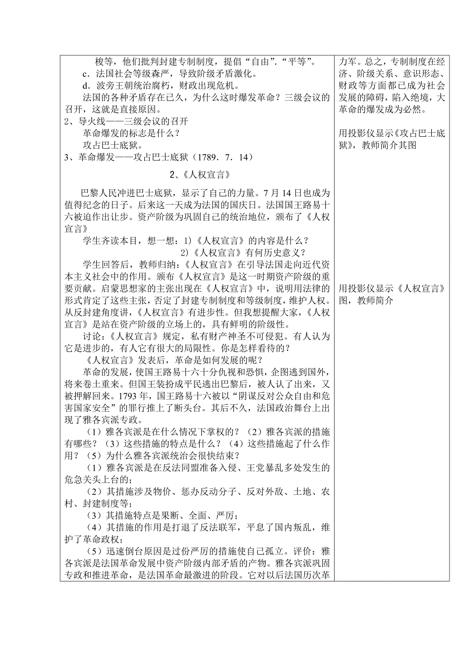 九年级历史上册教案——13法国大革命和拿破仑帝国_第2页