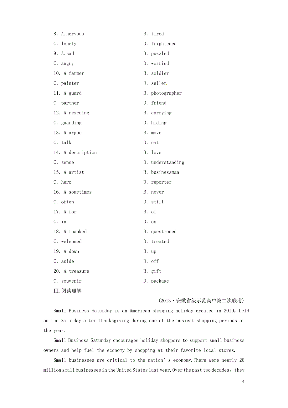 【金版新学案】2014高考英语一轮总复习 课时作业11 module 5 newspapers and magazines 外研版必修2_第4页