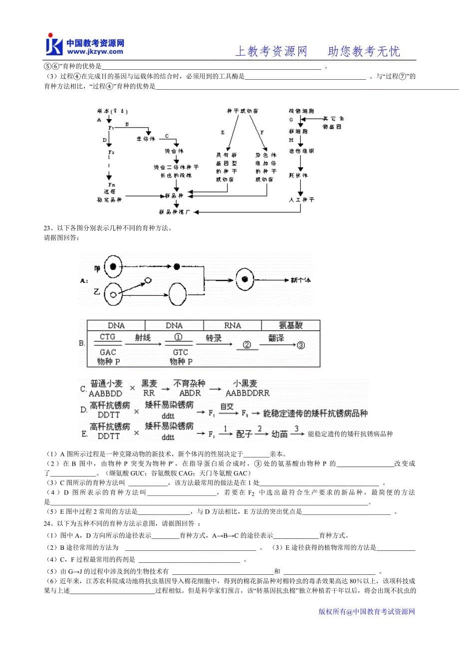 高考生物“生物育种知识”的专题复习练习_第5页