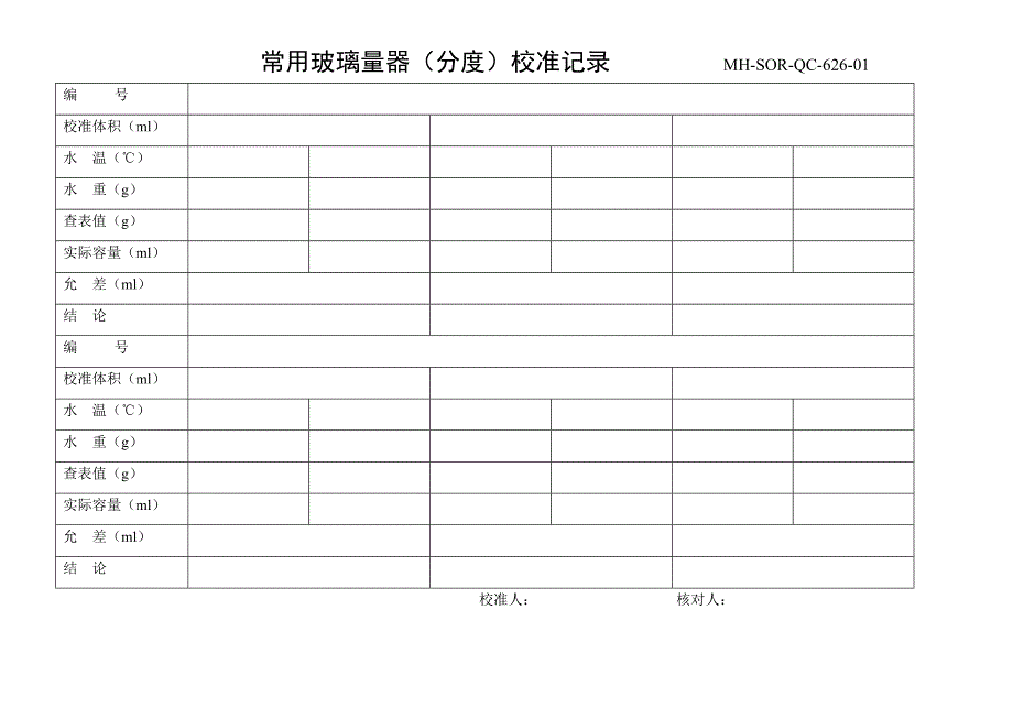 625626常用玻璃量器（分度）校准记录_第1页