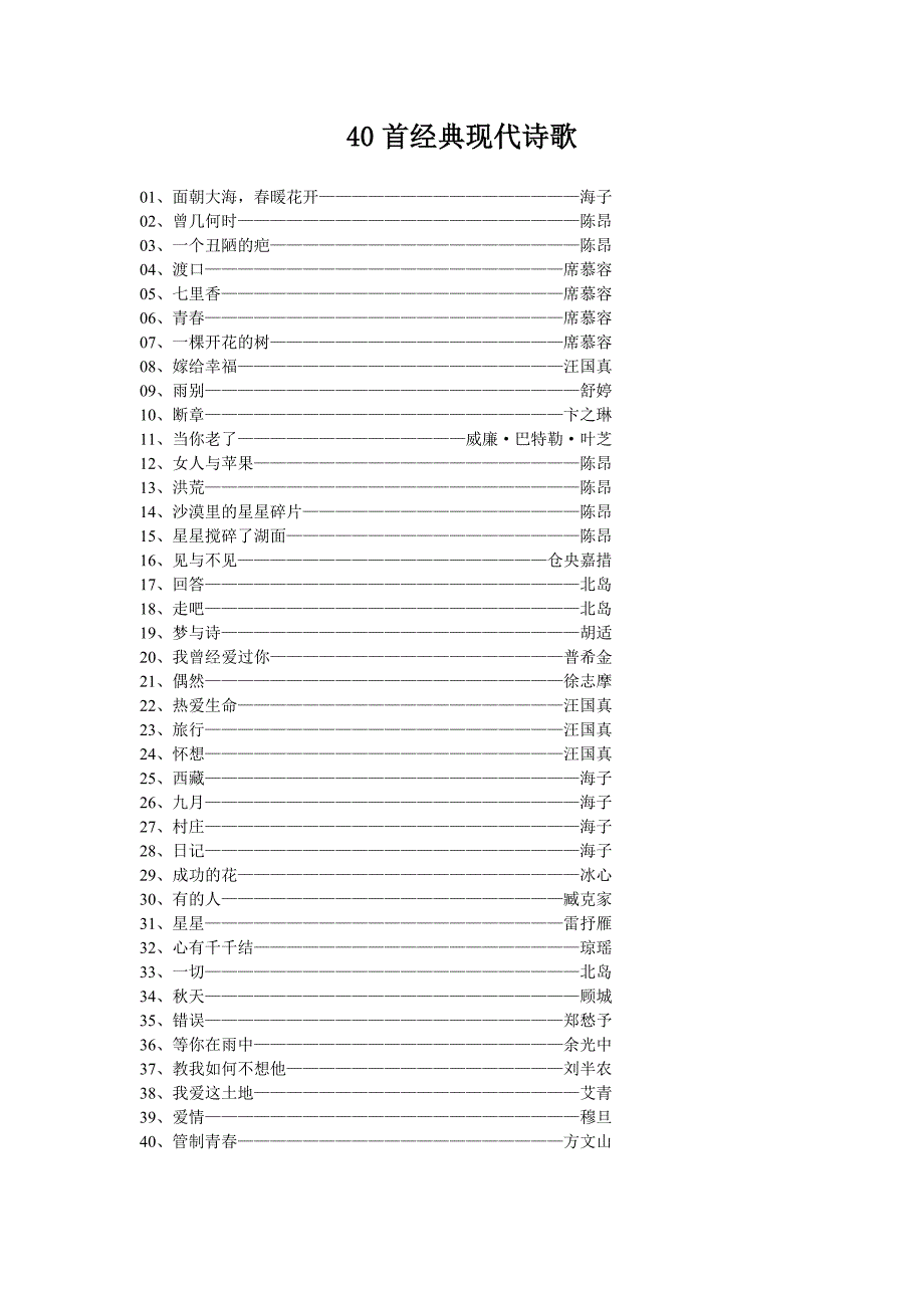 40首经典现代诗歌_第1页