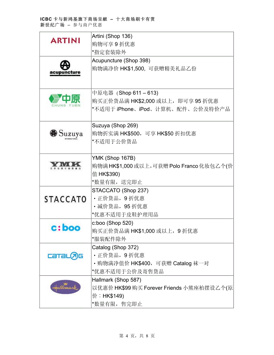 卡与新鸿基旗下商场呈献–十大商场刷卡有赏新世纪广场–_第4页