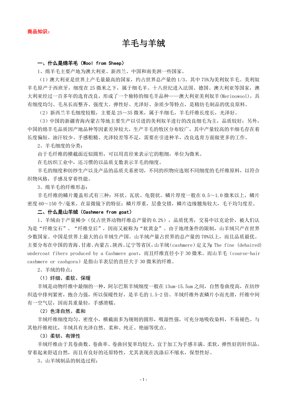 商品知识羊毛与羊绒_第1页