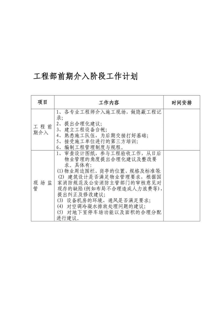 工程部前期介入阶段工作计划(1)_第1页