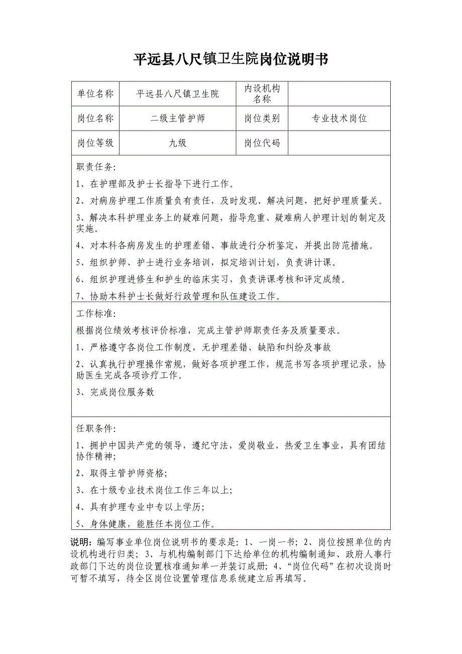 平远县八尺镇卫生院岗位说明书_第1页