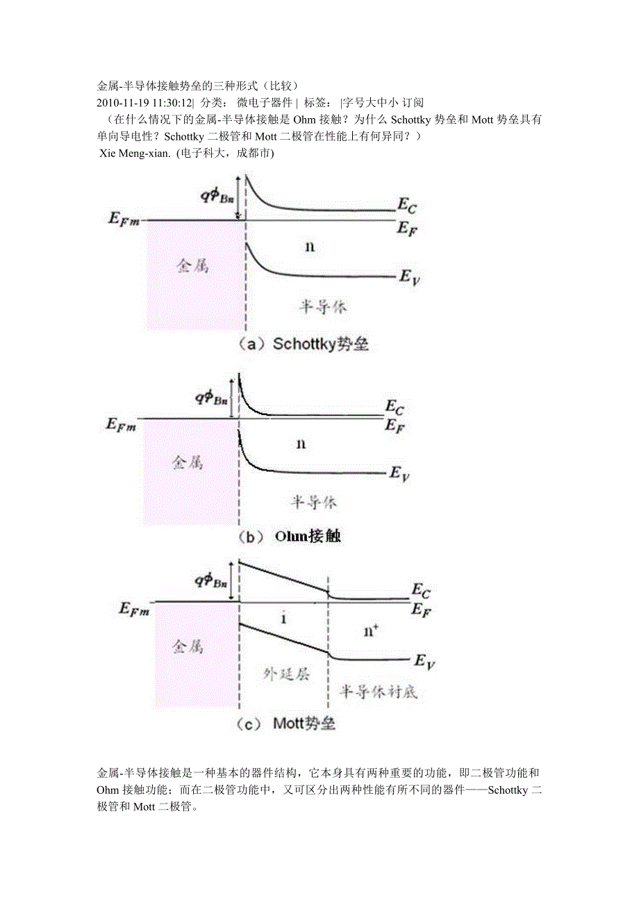 金属半导体接触的三种结构形式_第1页