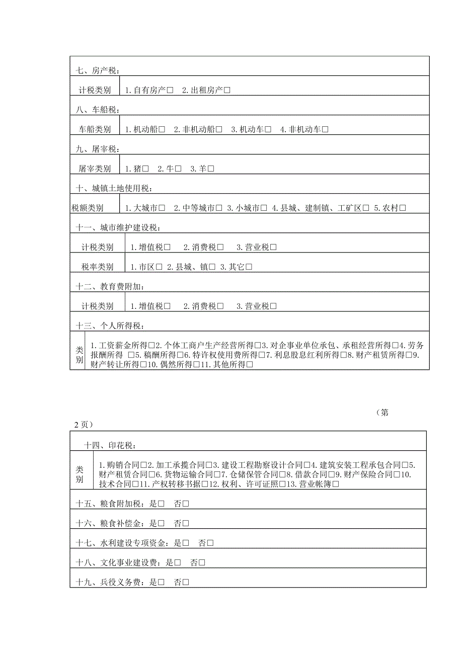 DJ010纳税人税种登记表_第2页