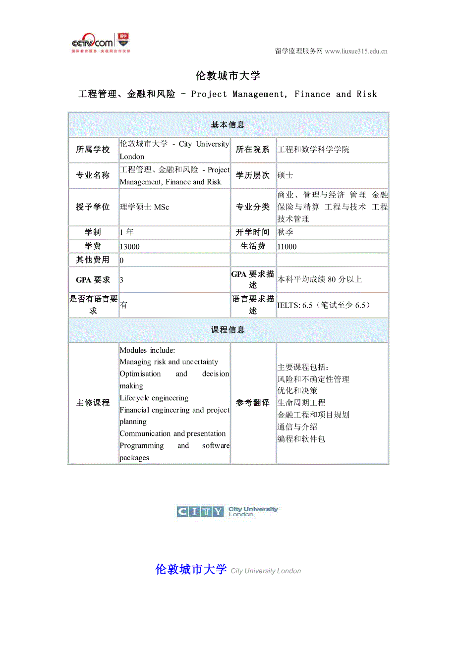 伦敦城市大学工程管理金融和风险_第1页