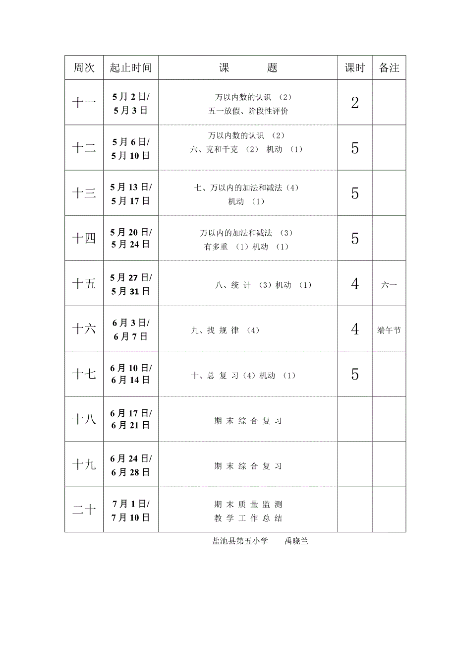 二年级数学第二学期教学进度计划_第2页