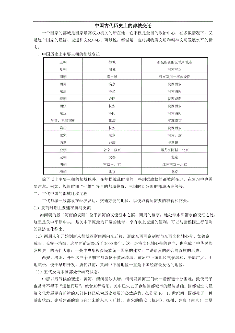 中国古代史政治部分基础知识专题（二）·中国古代历史上的都城变迁_第1页