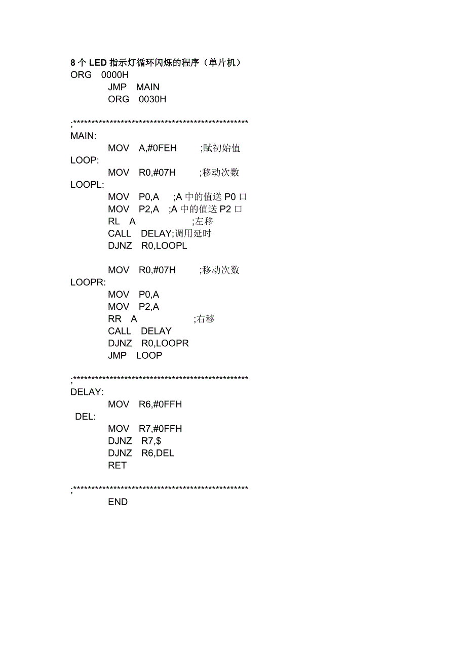 8个LED指示灯循环闪烁的程序（单片机）_第1页