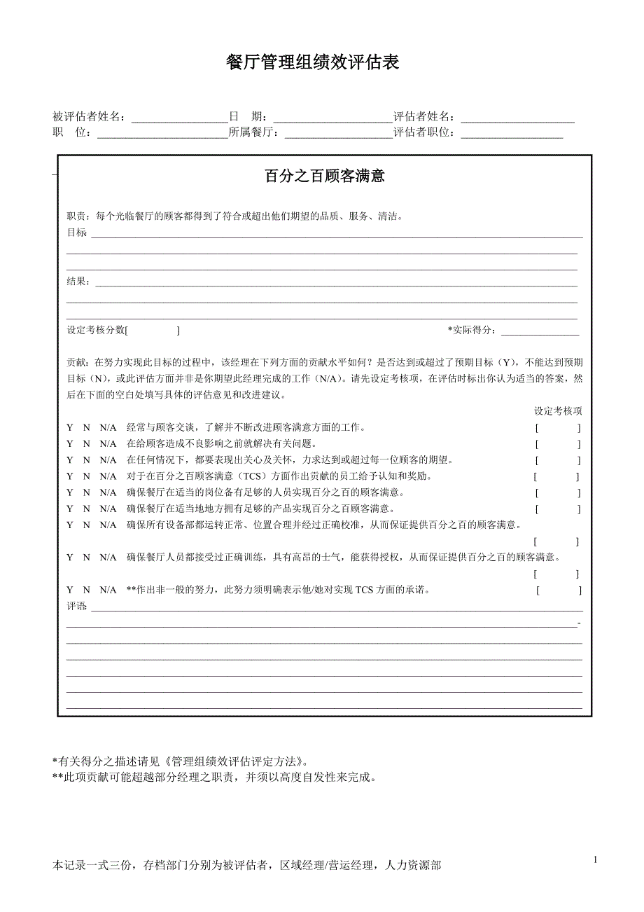 餐厅管理组绩效评估表_第1页
