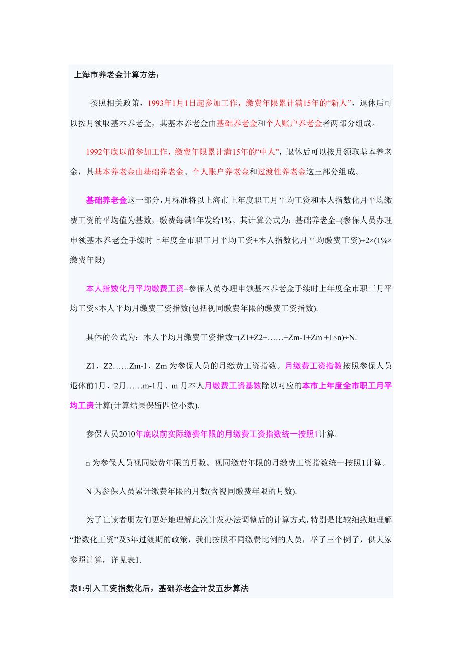 上海市养老金计算方法及计算实例_第1页
