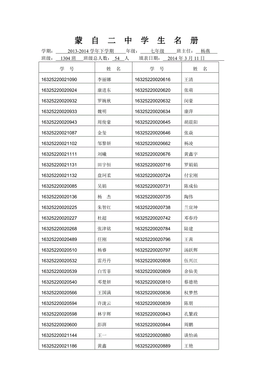 班主任各种表格(1304班七下学期)_第3页