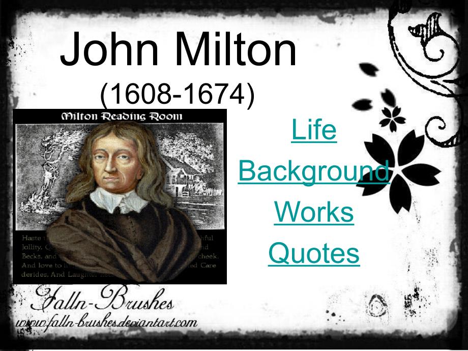 关于约翰.弥尔顿(John Milton)作品及生平的英文ppt_第1页