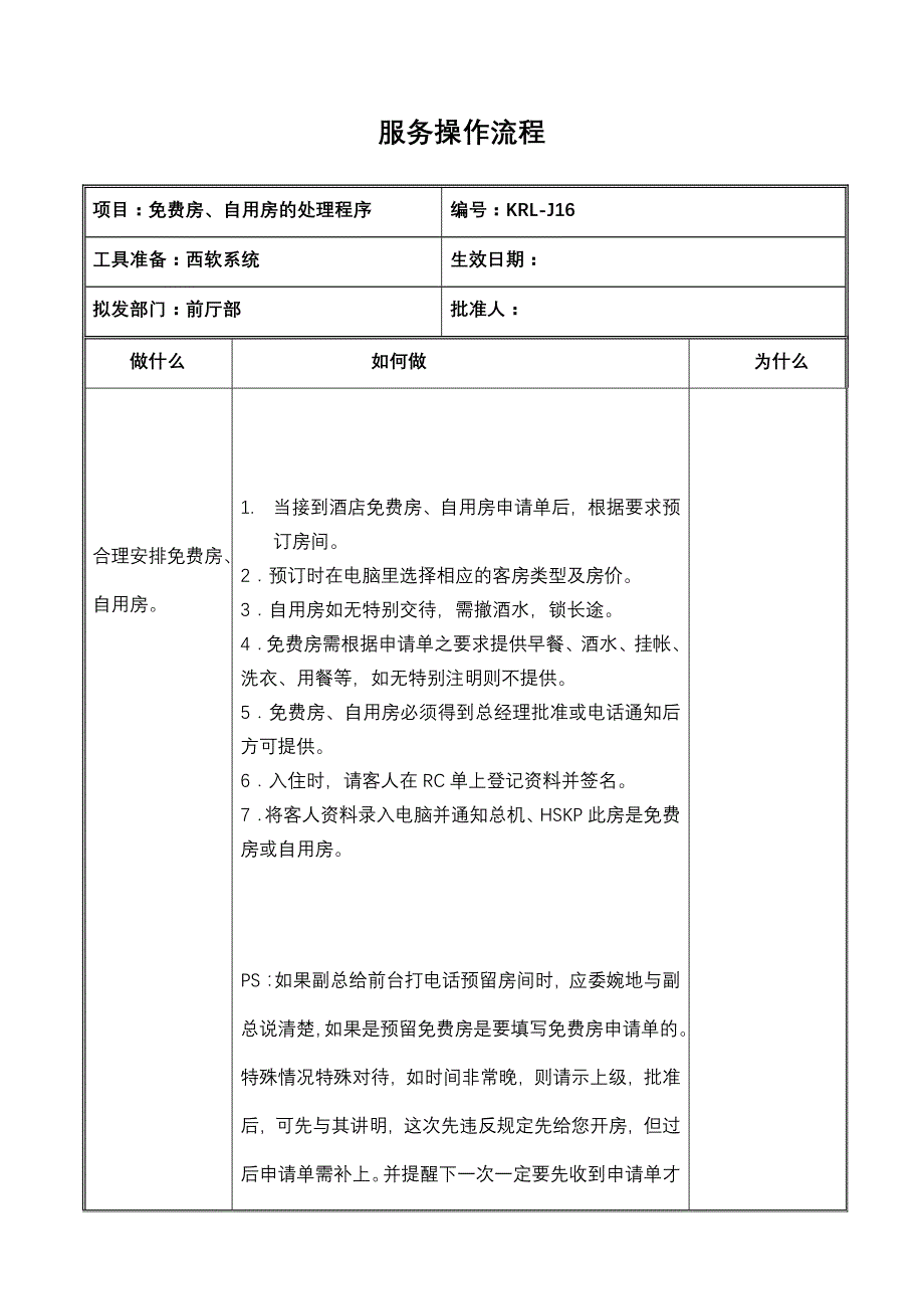 酒店餐饮工作流程——房、自用房的处理程序_第1页