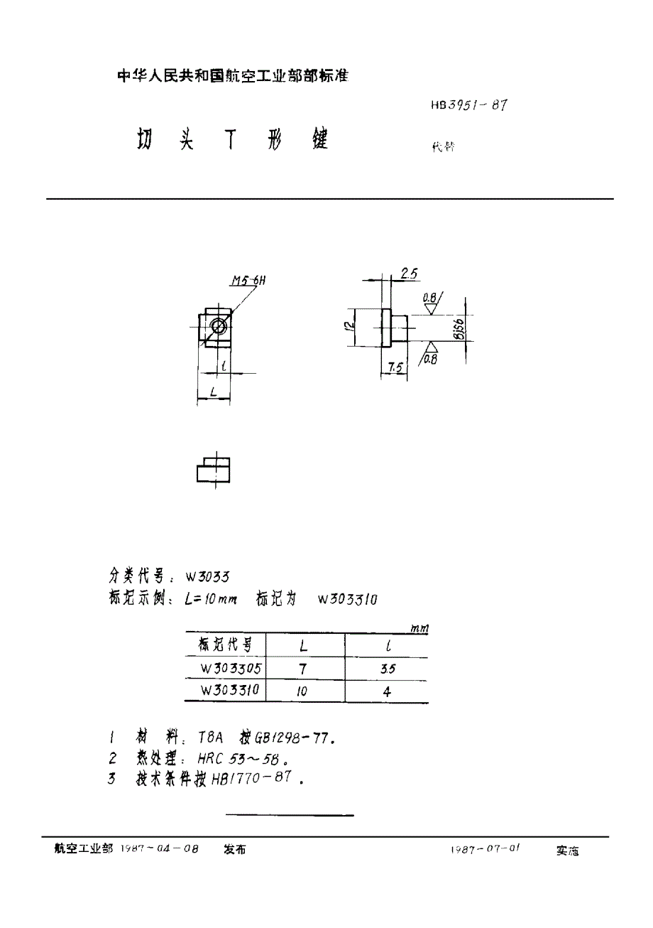 HB 3951-1987 切头T形键_第2页