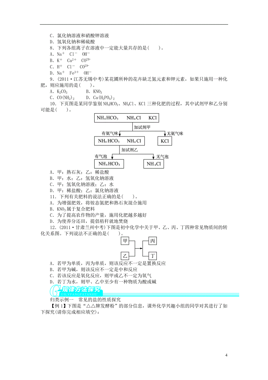 中考化学总复习 基础讲练 第十一单元 盐　化肥 新人教版 新人教版_第4页