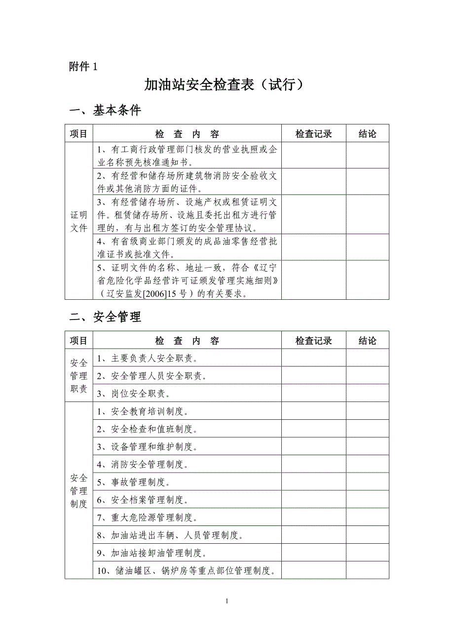 辽宁省局52号文件-加油站检查表_第1页