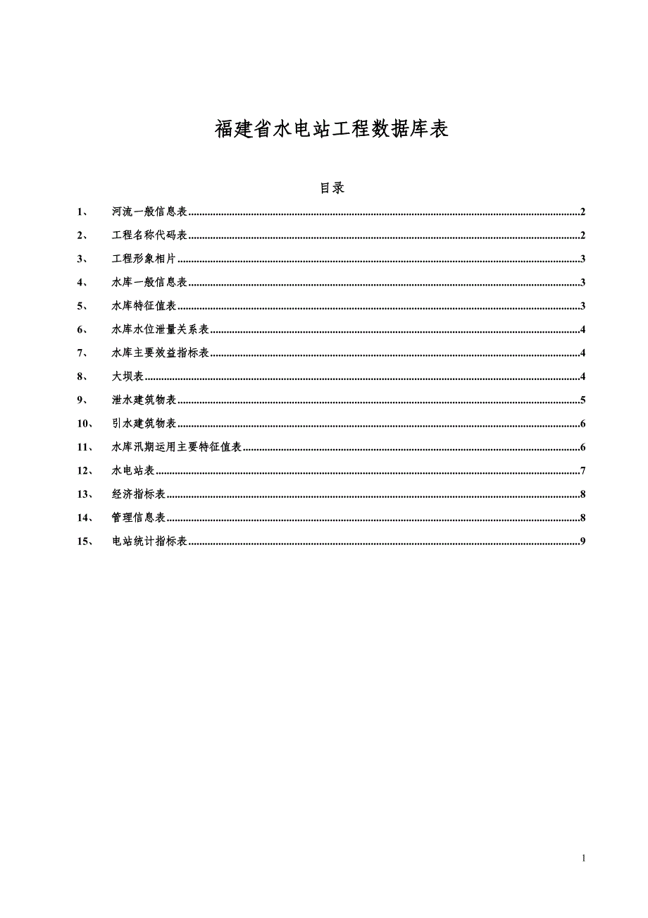 福建省水电站工程数据库表_第1页