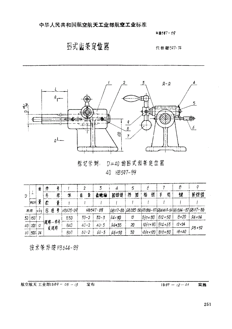 HB 597-1989 卧式齿条定位器_第1页