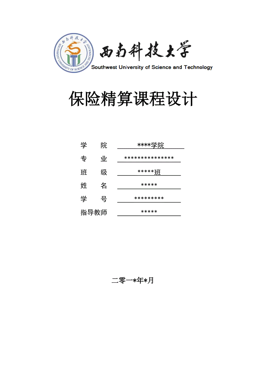 保险精算课程设计毕业设计论文_第1页