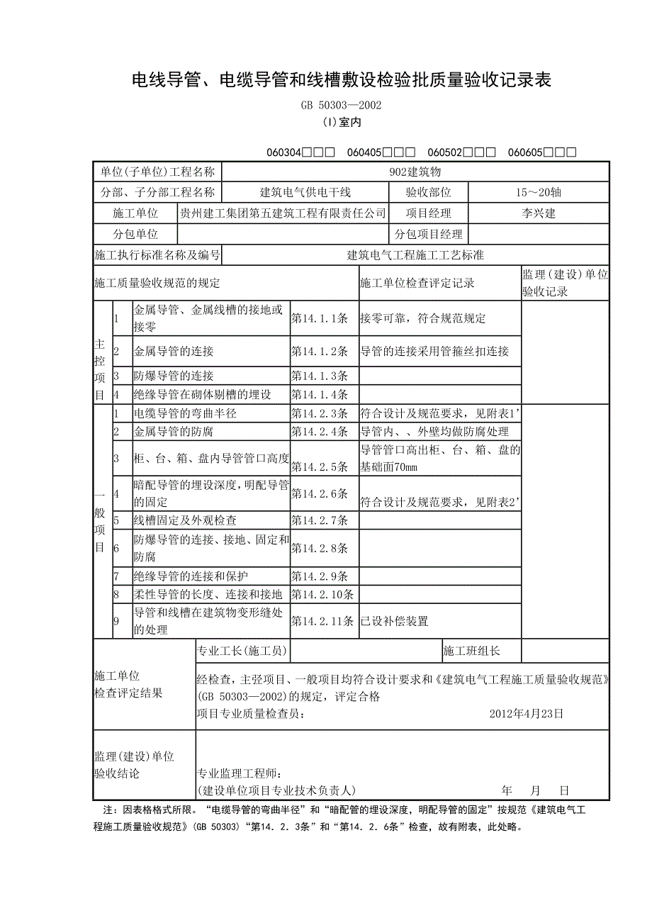 电缆桥架安装和桥架内电缆敷设检验批质量验收记录表1_第2页