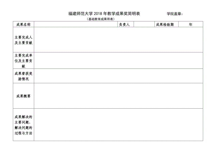 福建师范大学2018年教学成果奖简明表学院盖章_第3页