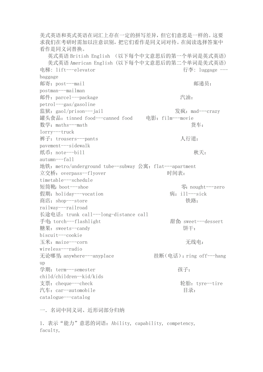 美式英语和英式英语在词汇上存在一定的拼写差异_第1页