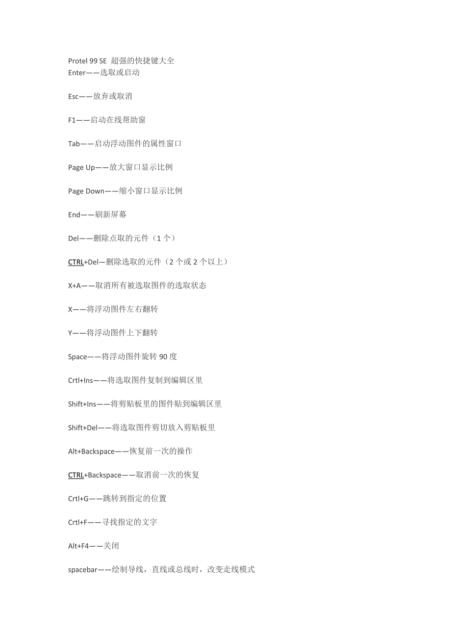 Protel 99 SE 超强的快捷键大全_第1页