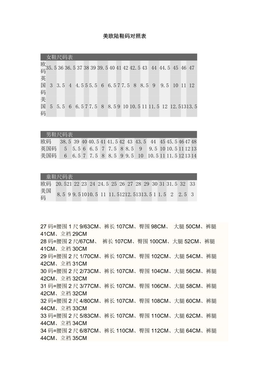 国际鞋尺码标准对照表_第2页