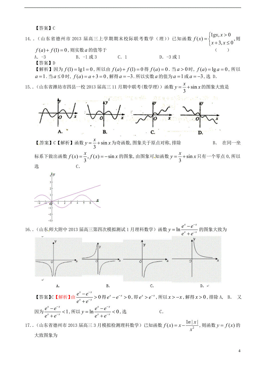 山东省2014届高考数学一轮复习 试题选编2 函数的定义域、解析式及图像 理 新人教a版_第4页