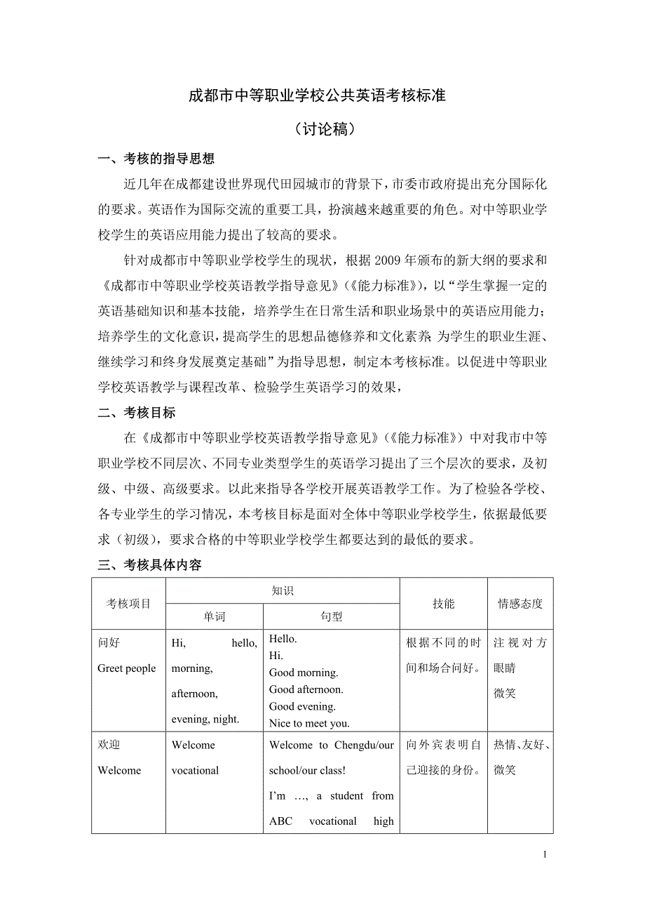 成都市中等职业学校英语考核标准_第1页