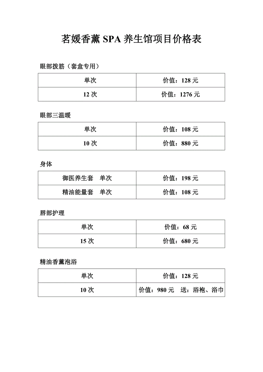 茗媛香薰spa养生馆项目价格表_第2页