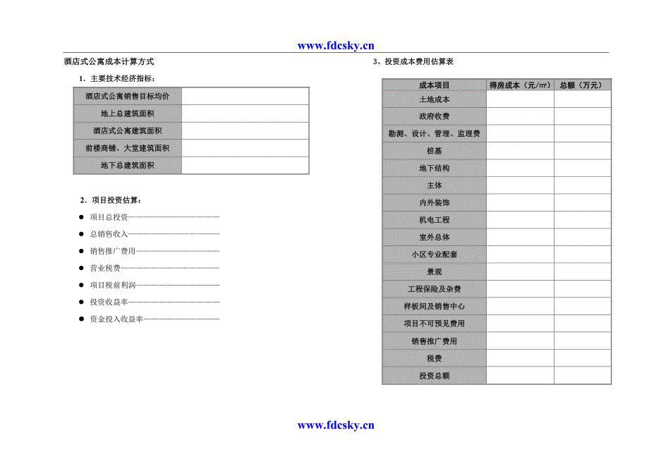 酒店式公寓成本计算方式_第1页