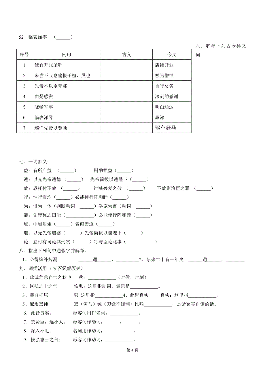 文言文专题复习之《出师表》强化训练_第4页