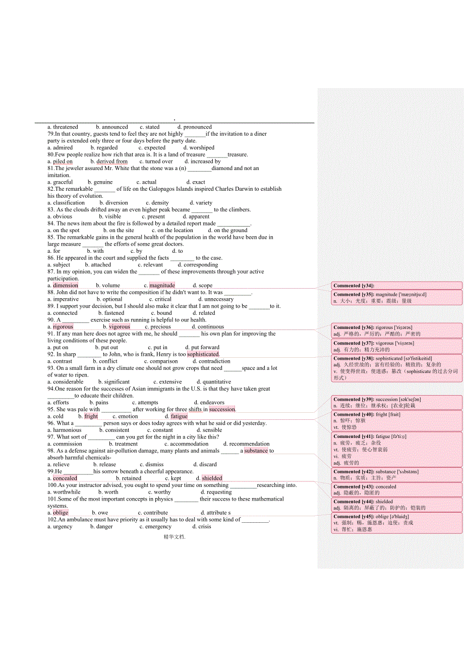 专四词汇练习单选题(含生词批注)_第4页