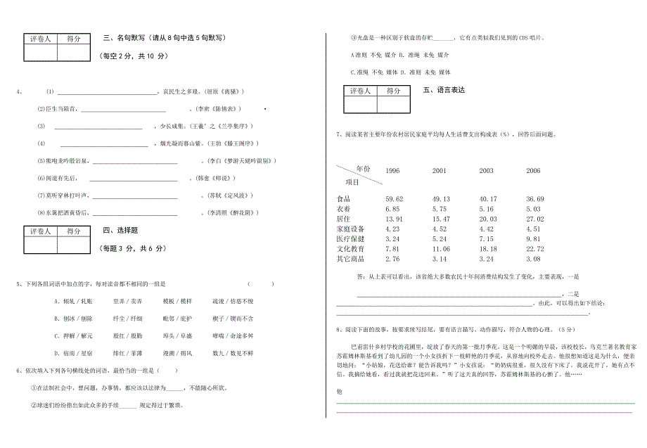 精华学校 2011级高三年级语文教学摸底月考卷_第4页