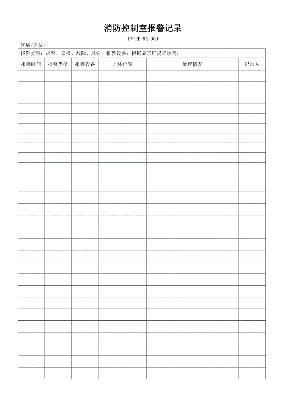 009消防控制室值班记录（电子版）_第1页